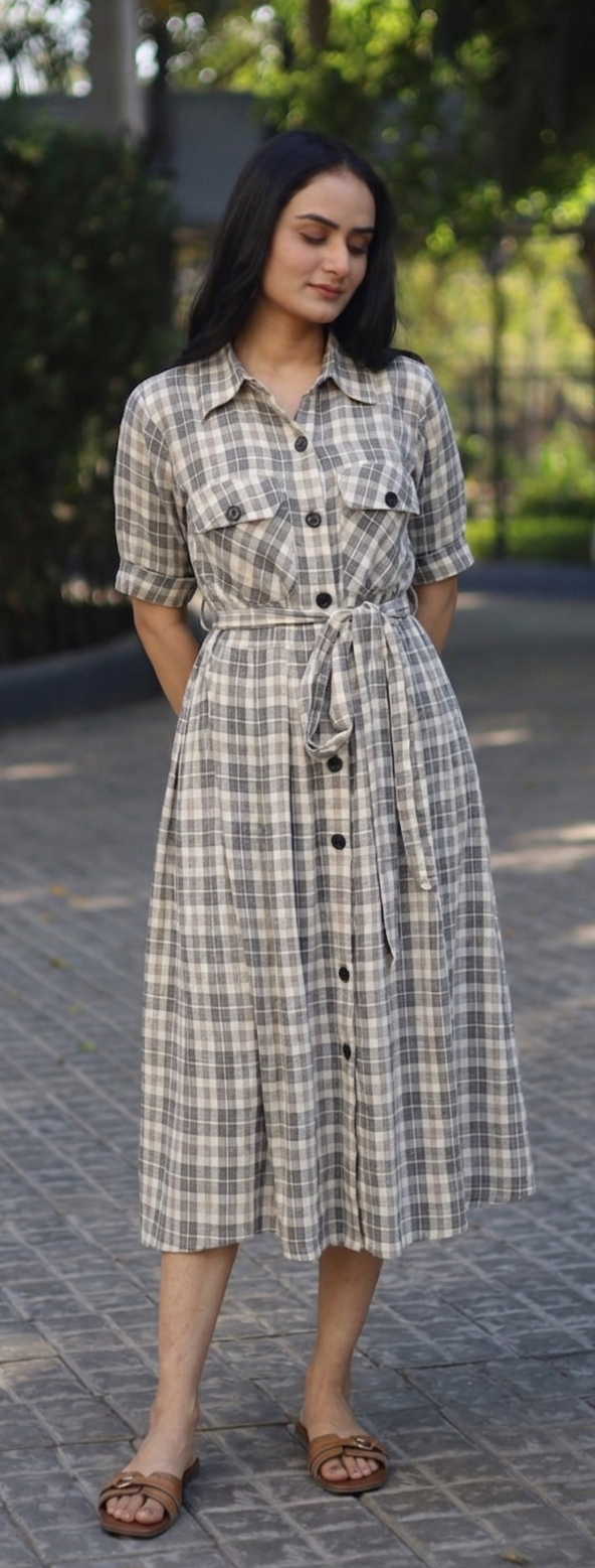 Check Print Midi Dress