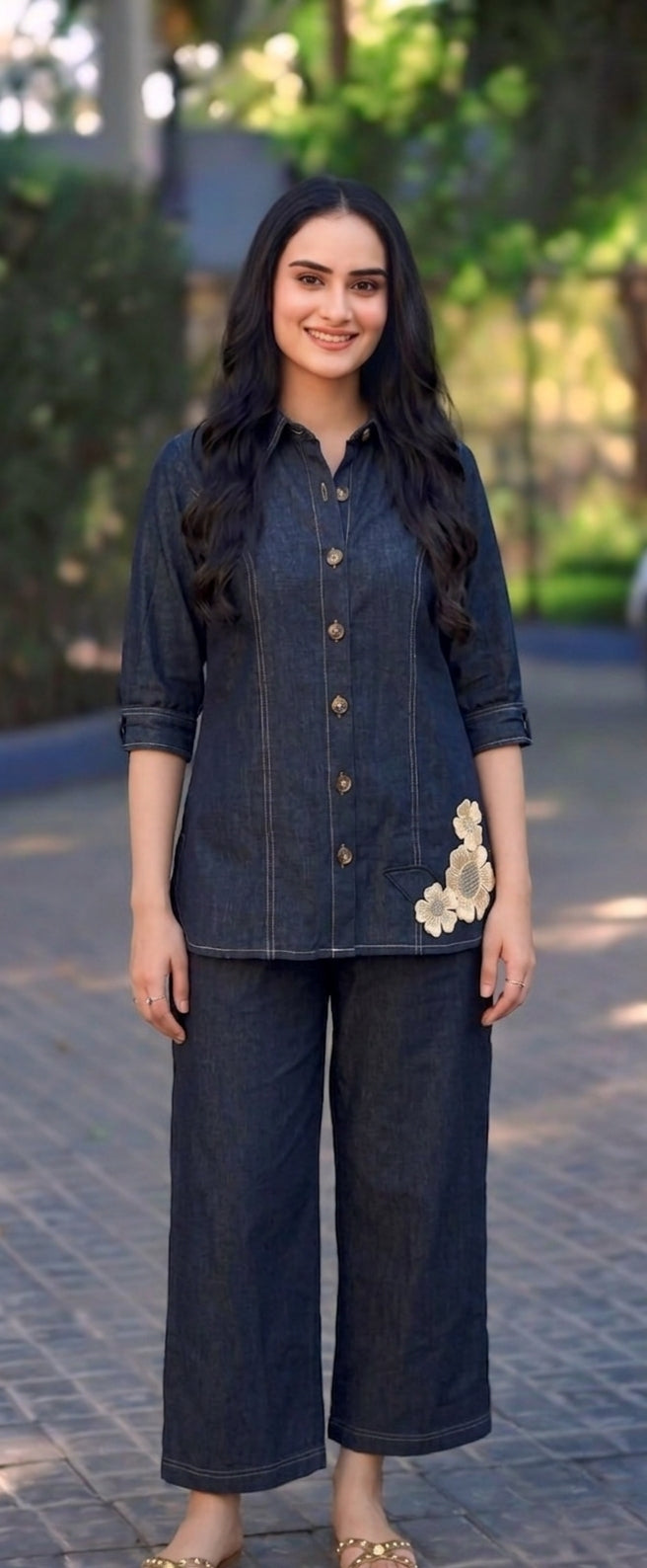 Denim Long shirt set