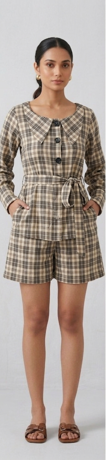 Check full sleeve belted Top