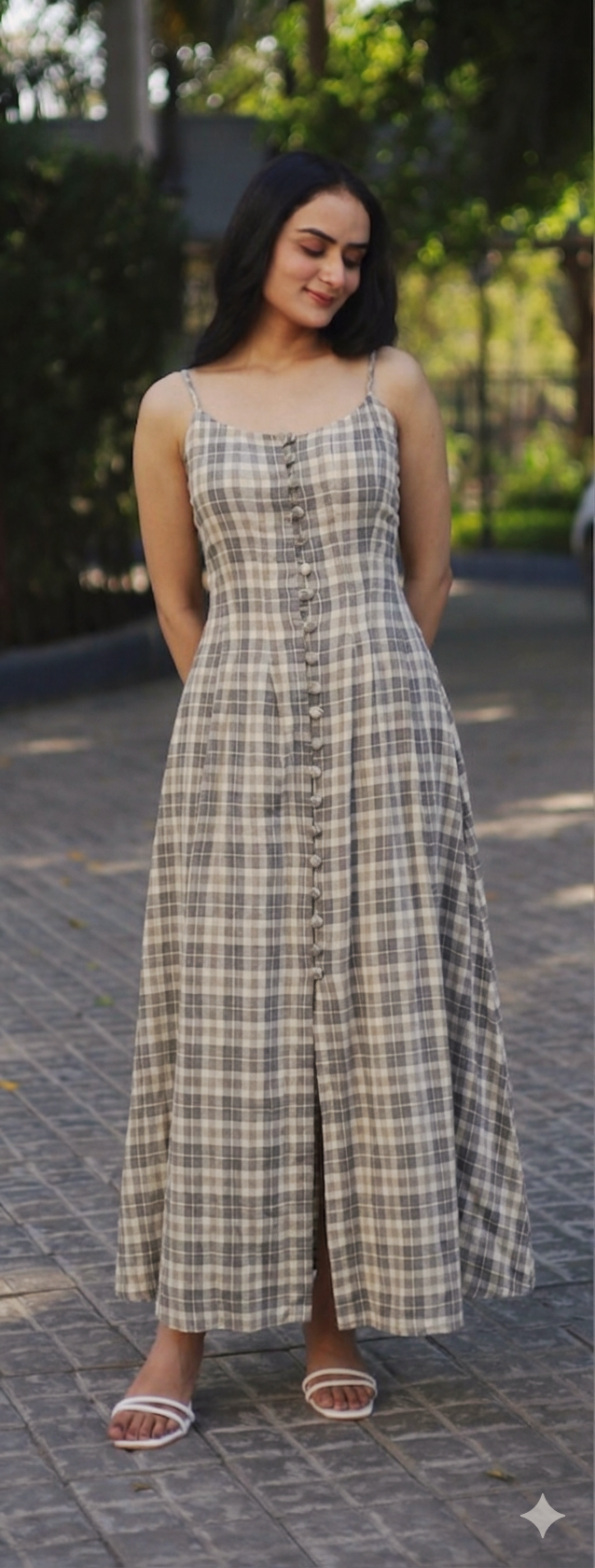 Check Strappy Maxi Dress