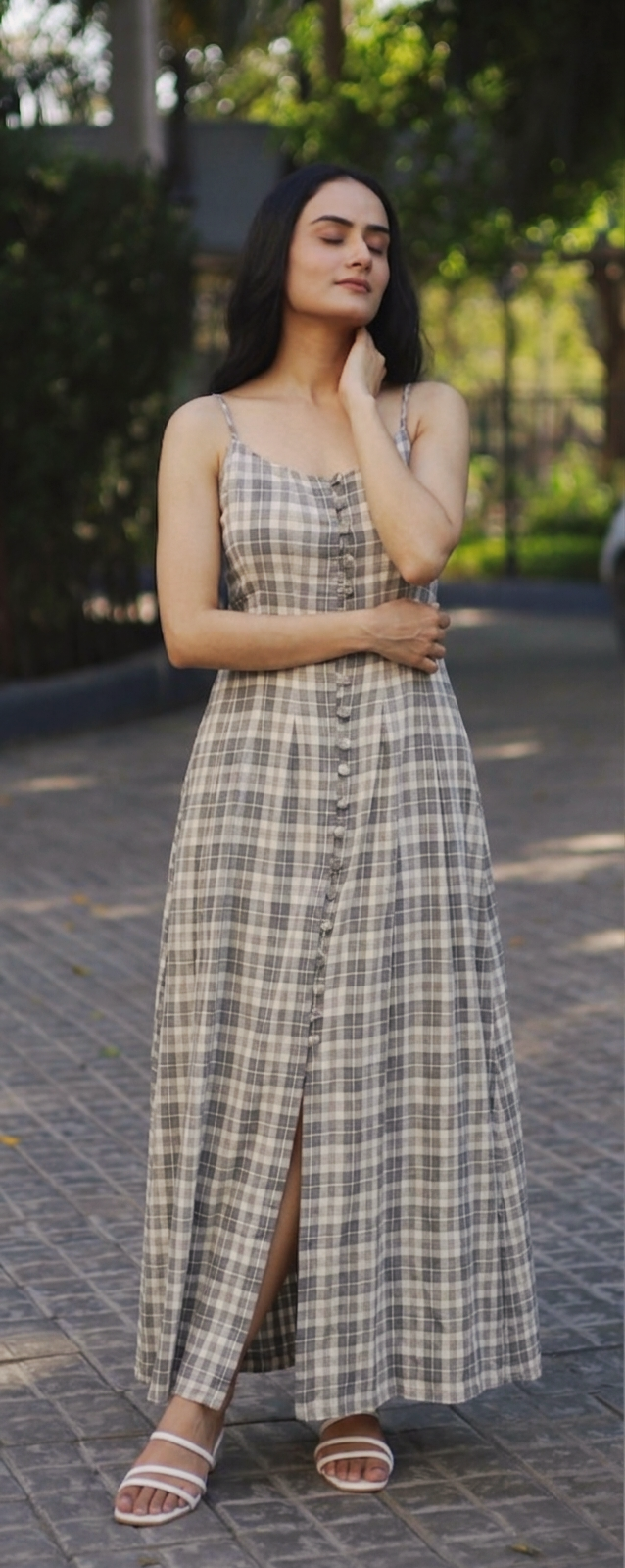 Check Strappy Maxi Dress