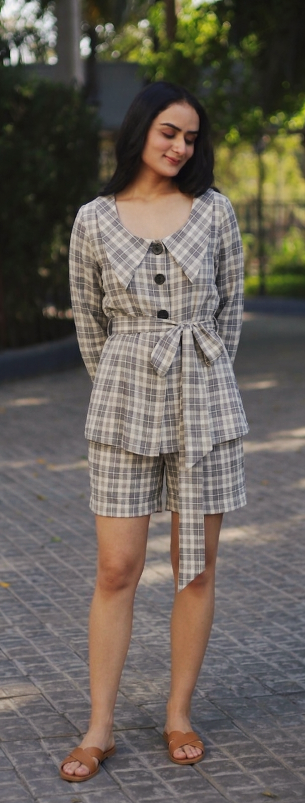 Check full sleeve belted Top