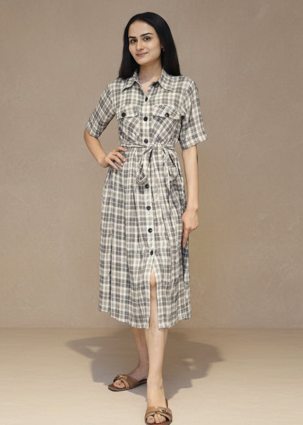 Check Print Midi Dress