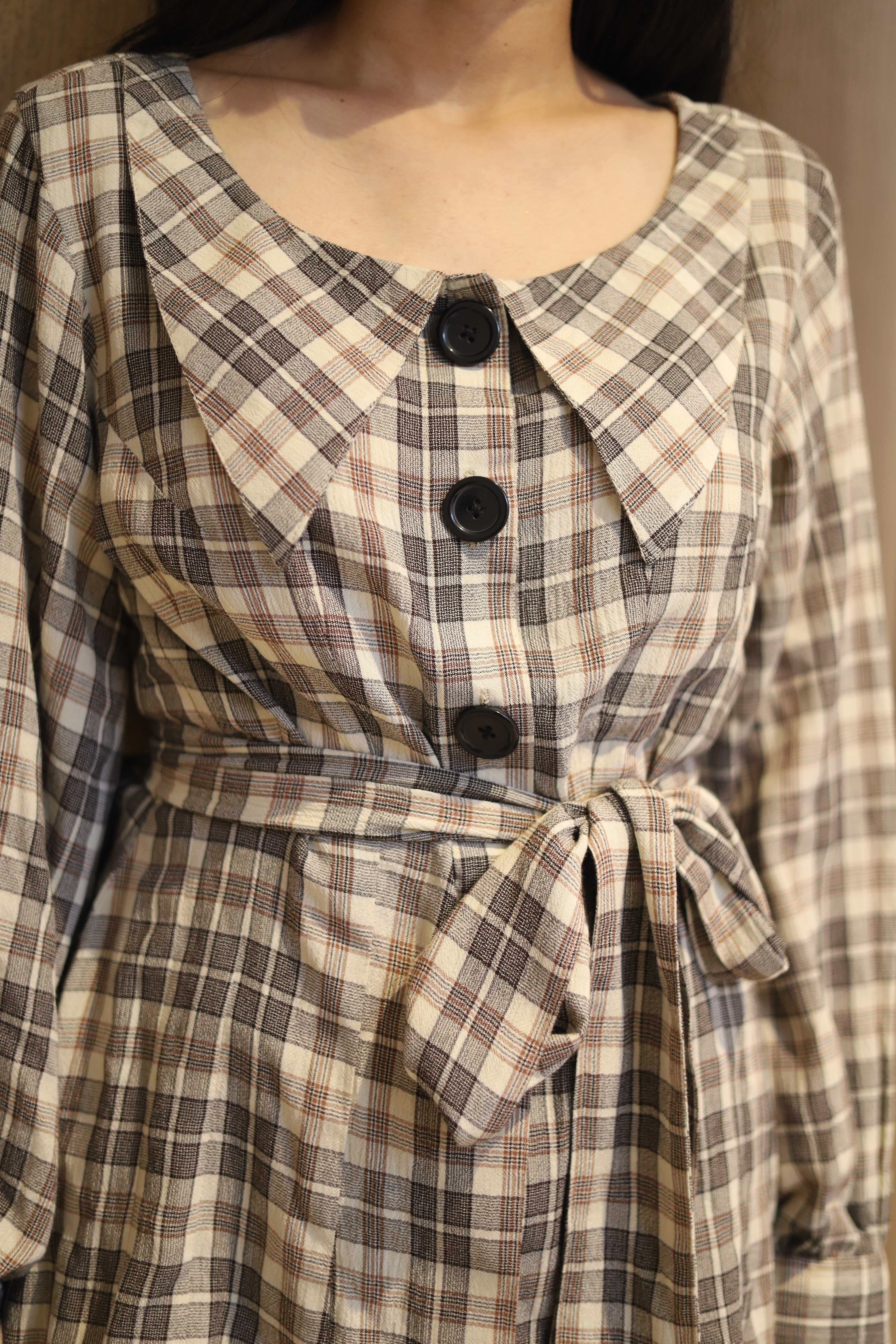 Check full sleeve belted Top