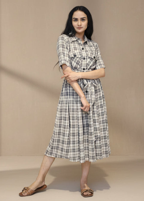 Check Print Midi Dress