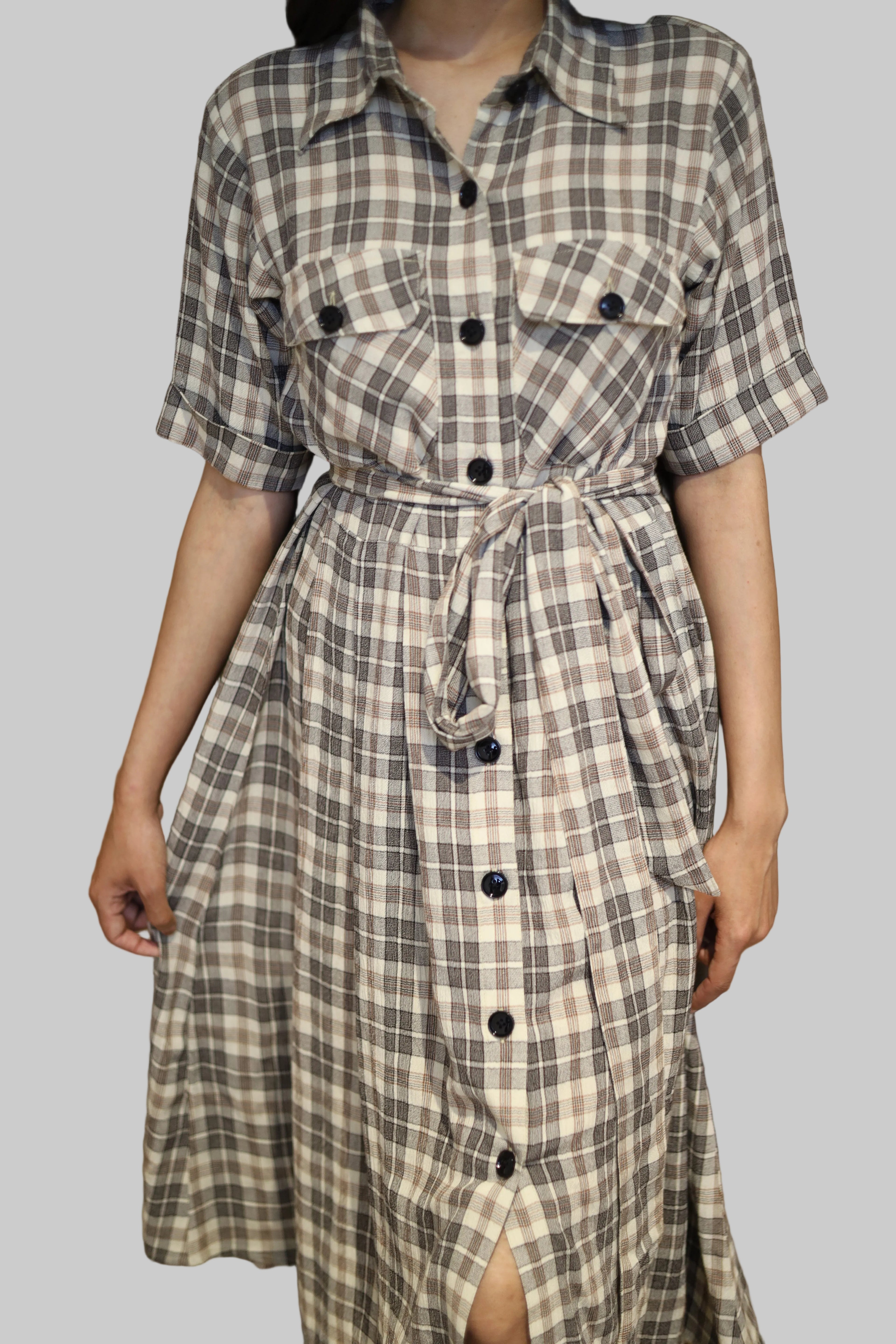 Check Print Midi Dress
