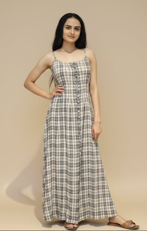 Check Strappy Maxi Dress