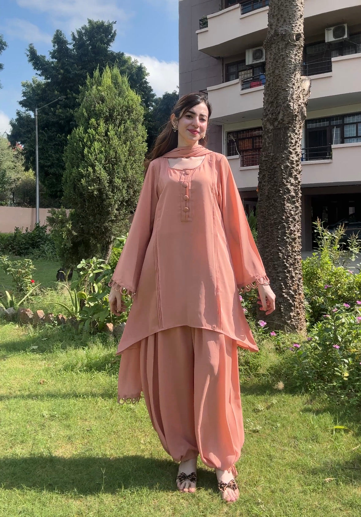Peachy Affair Balloon/palazzo pants suit set