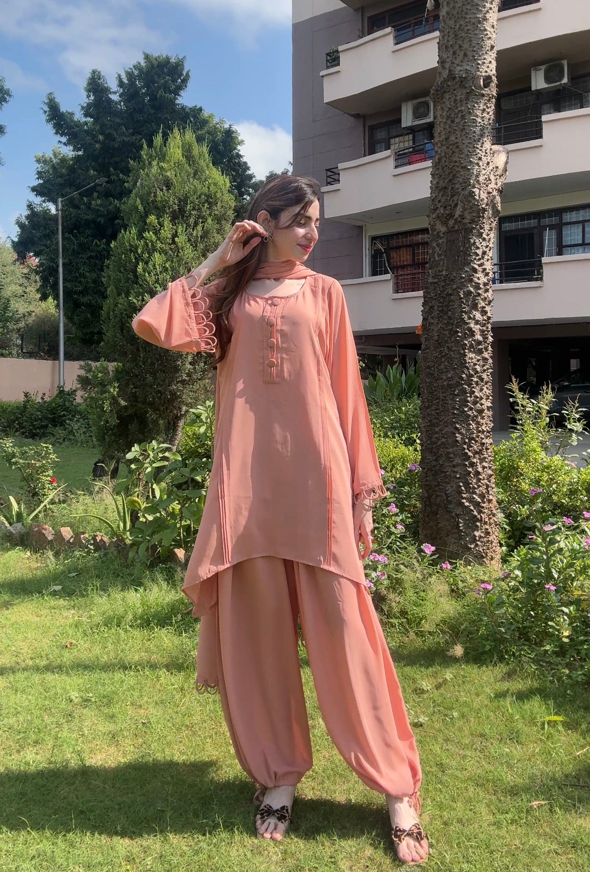 Peachy Affair Balloon/palazzo pants suit set